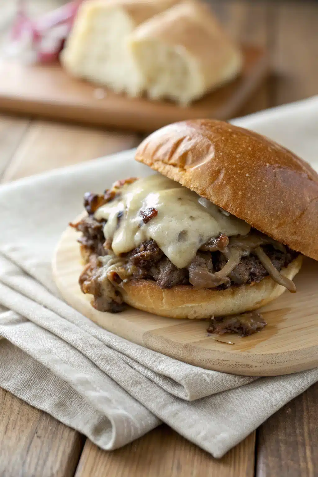Philly Cheesesteak Sliders slice on plate showing perfect texture and swirl pattern