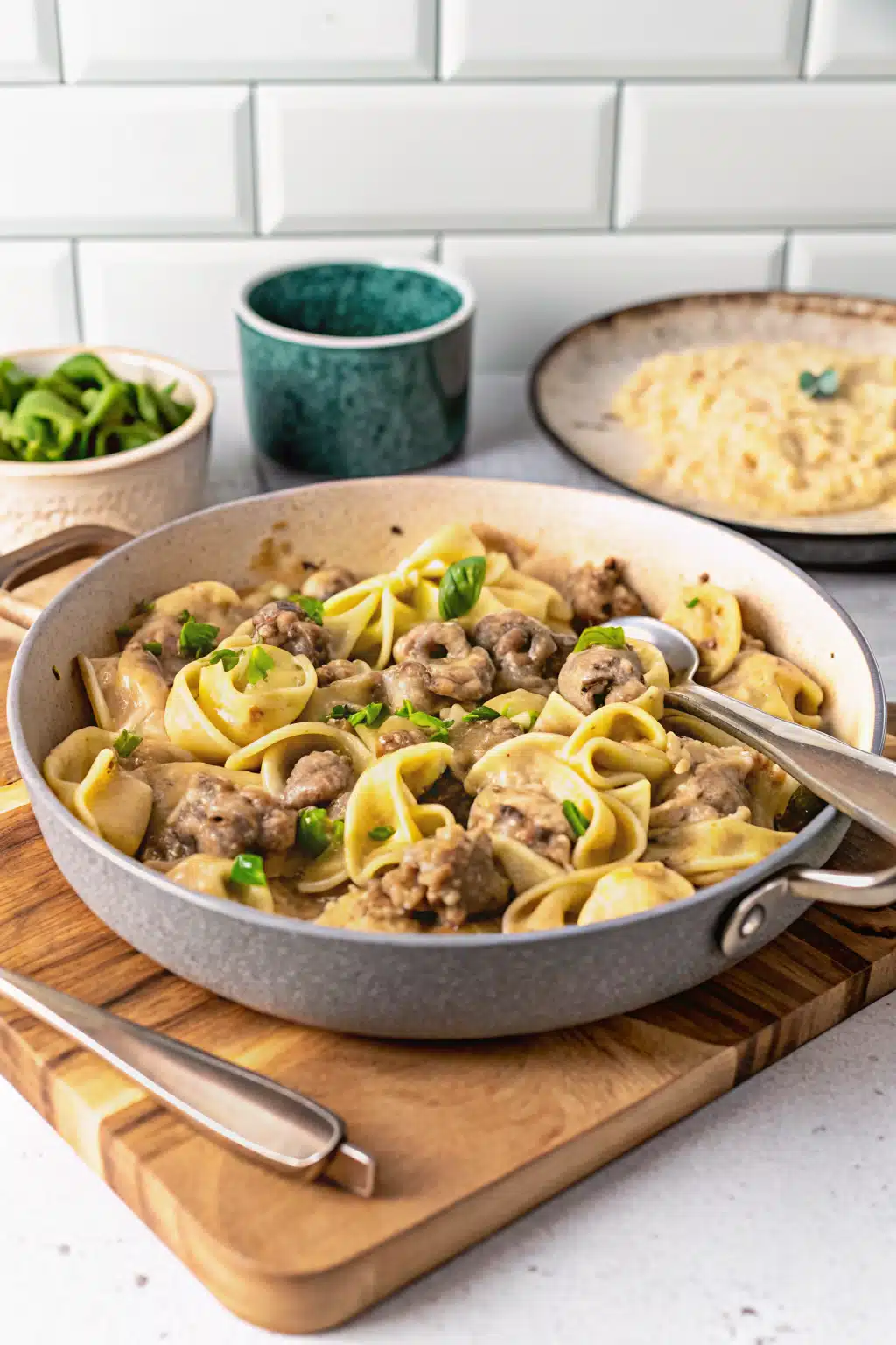 Philly Cheesesteak Tortellini slice on plate showing perfect texture and swirl pattern