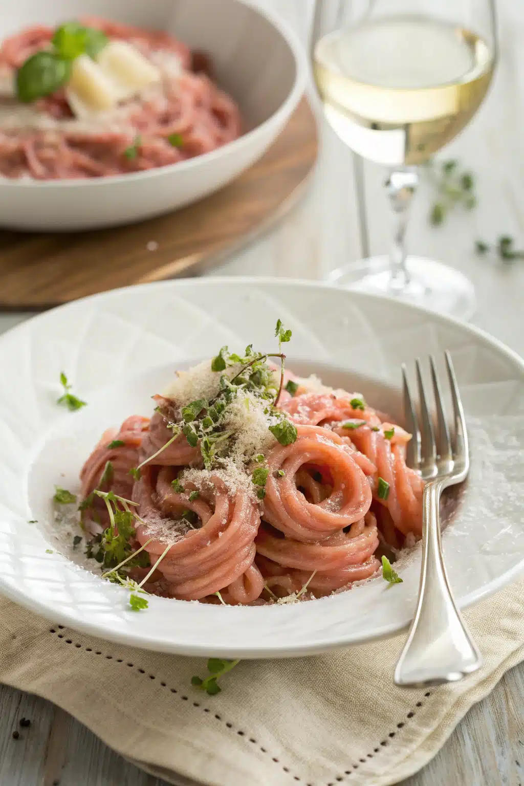 Pink Sauce Pasta ingredients organized and measured on kitchen counter