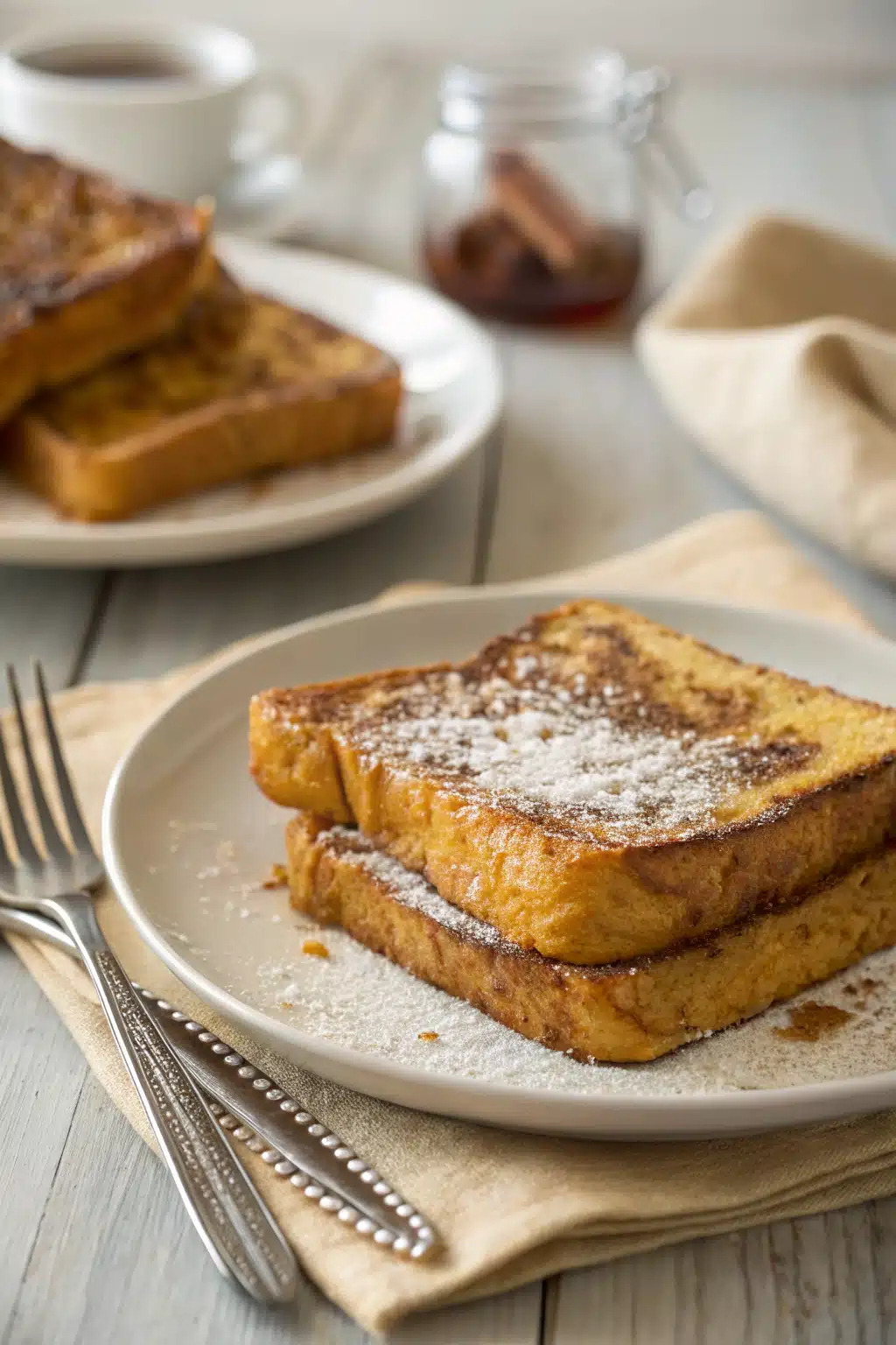 Pumpkin French Toast ingredients organized and measured on kitchen counter