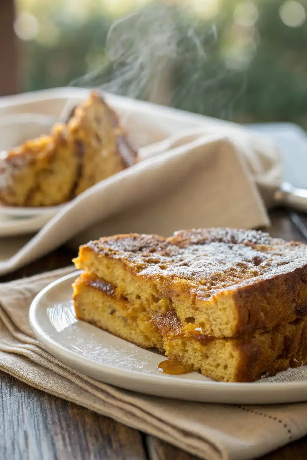 Pumpkin French Toast slice on plate showing perfect texture and swirl pattern