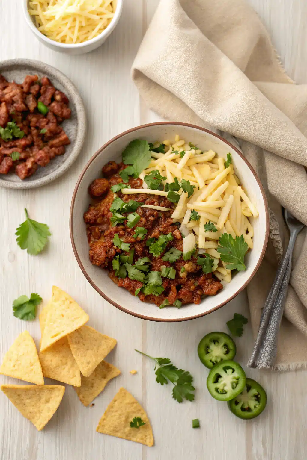 Queso Fundido With Chorizo beautifully presented from an overhead angle