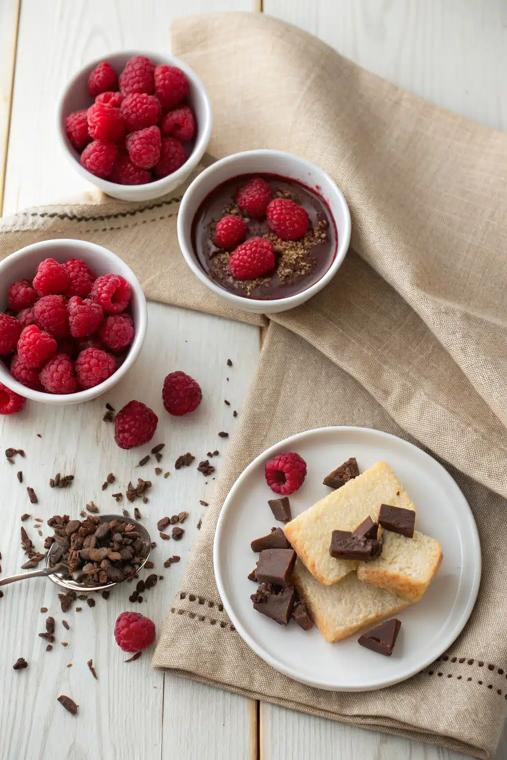 Chocolate Raspberry Bars beautifully presented from an overhead angle