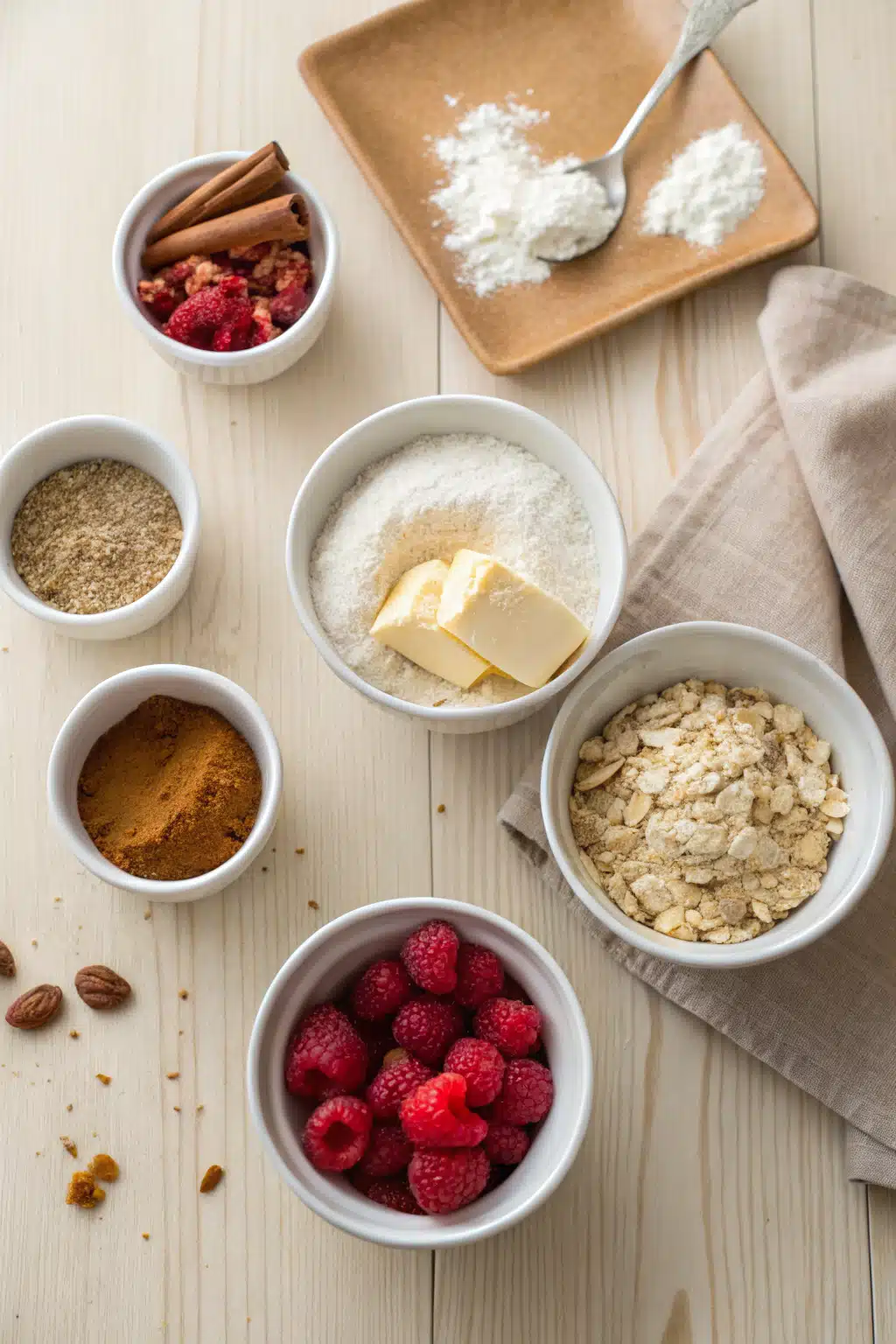 Raspberry Crumble Cookies beautifully presented from an overhead angle