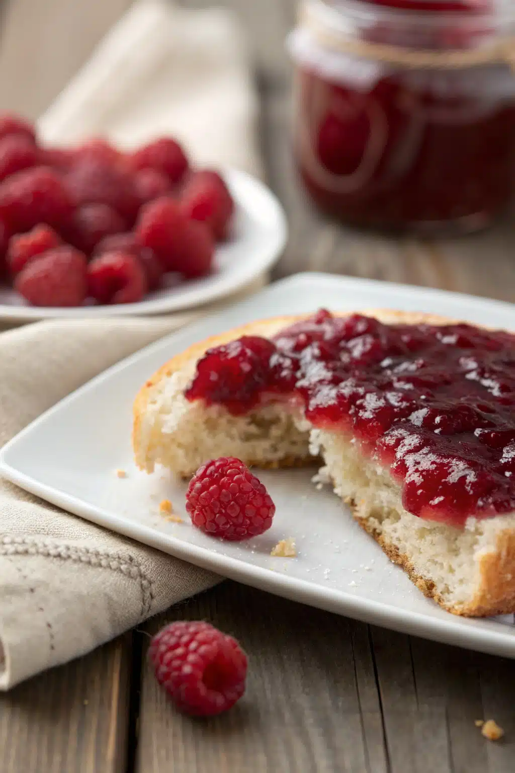 Raspberry Jam slice on plate showing perfect texture and swirl pattern
