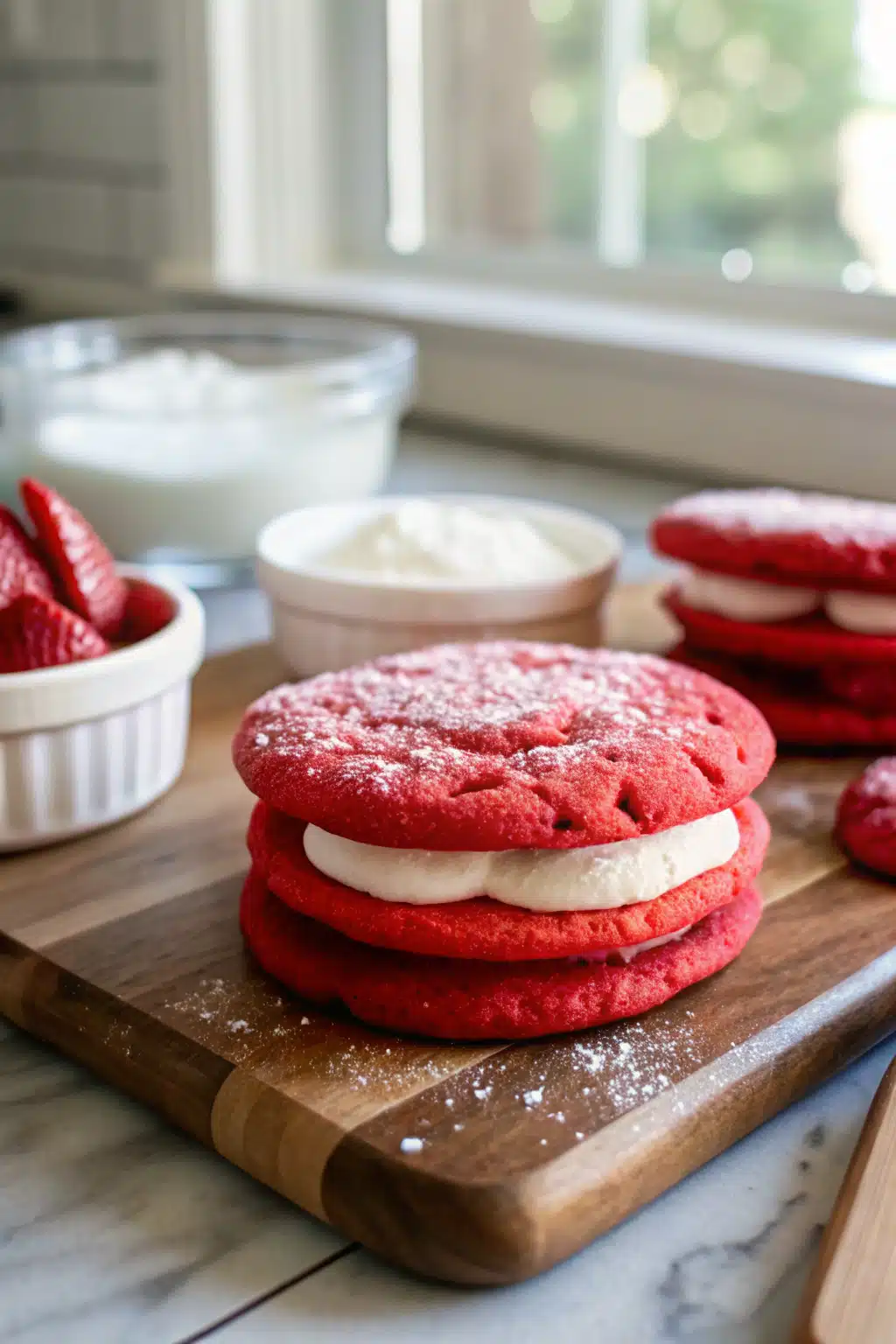 Red Velvet Sugar Cookies slice on plate showing perfect texture and swirl pattern