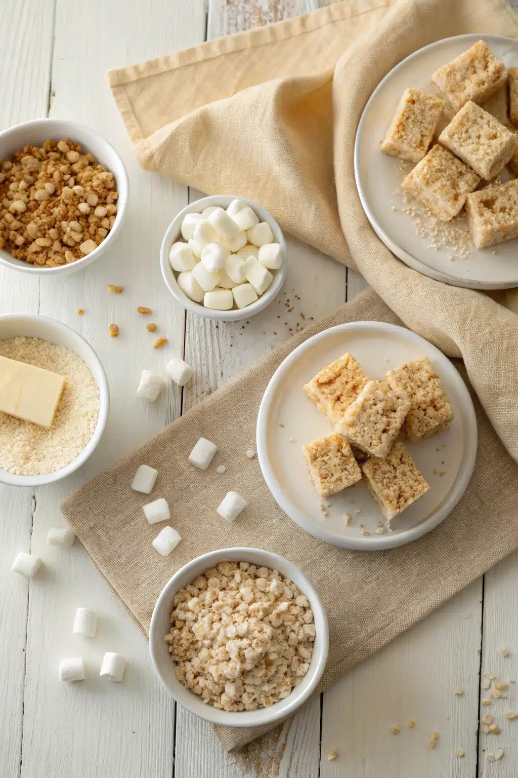 Rice Krispie Treats beautifully presented from an overhead angle