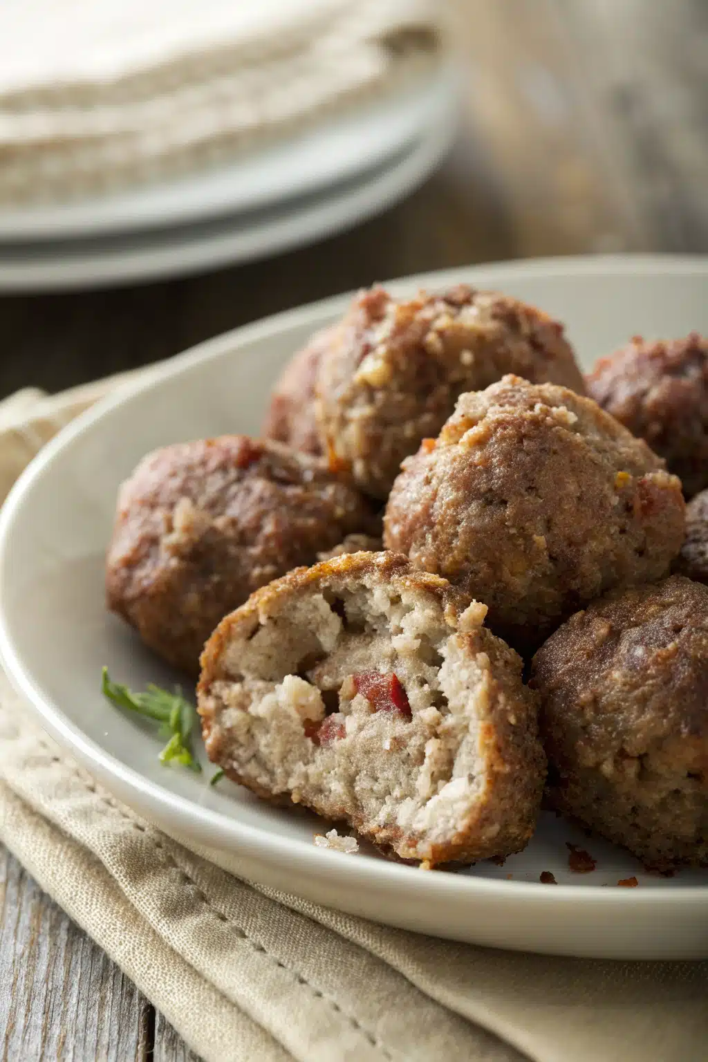 Ricotta Meatballs slice on plate showing perfect texture and swirl pattern