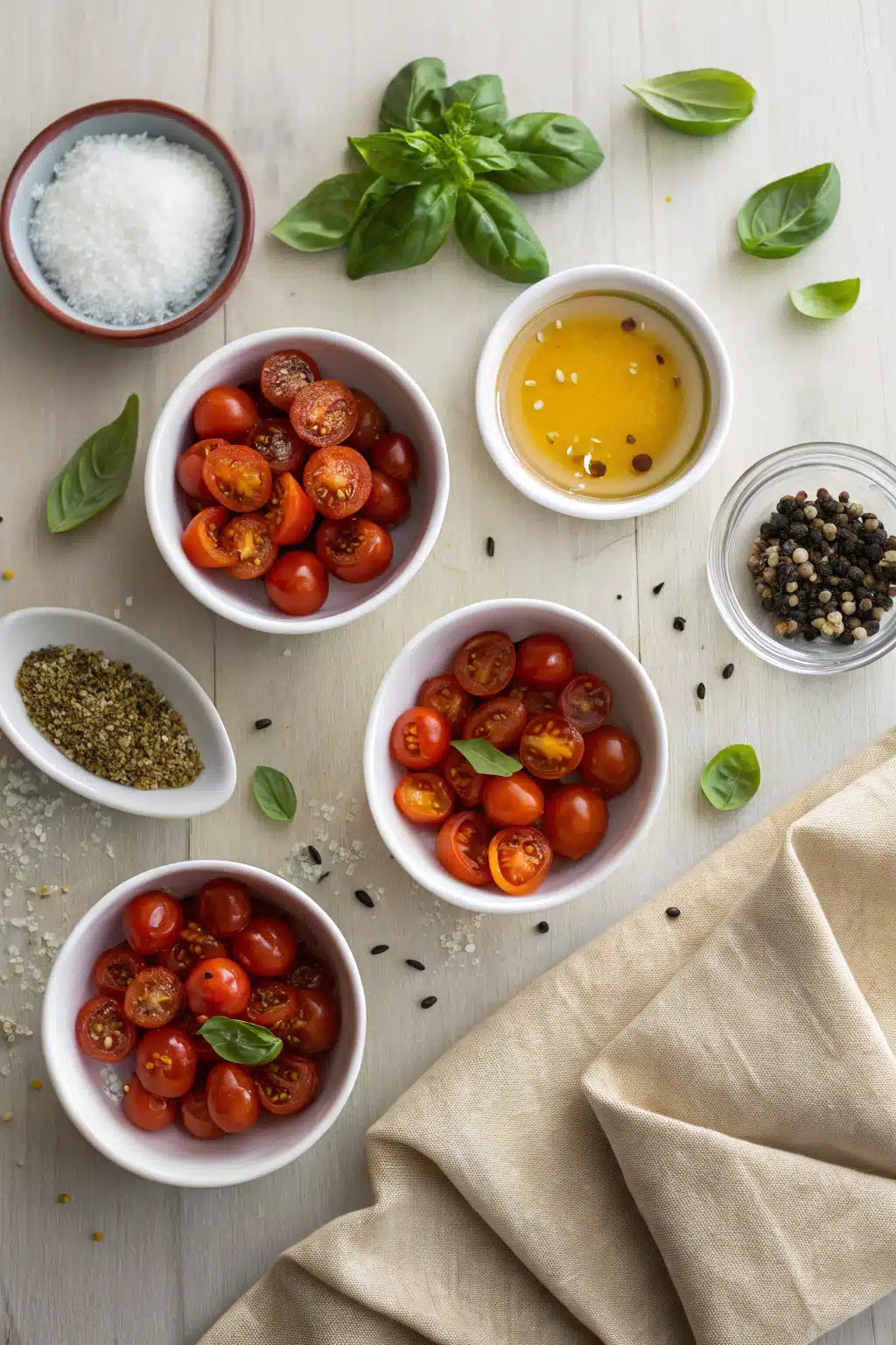 Roasted Cherry Tomatoes beautifully presented from an overhead angle