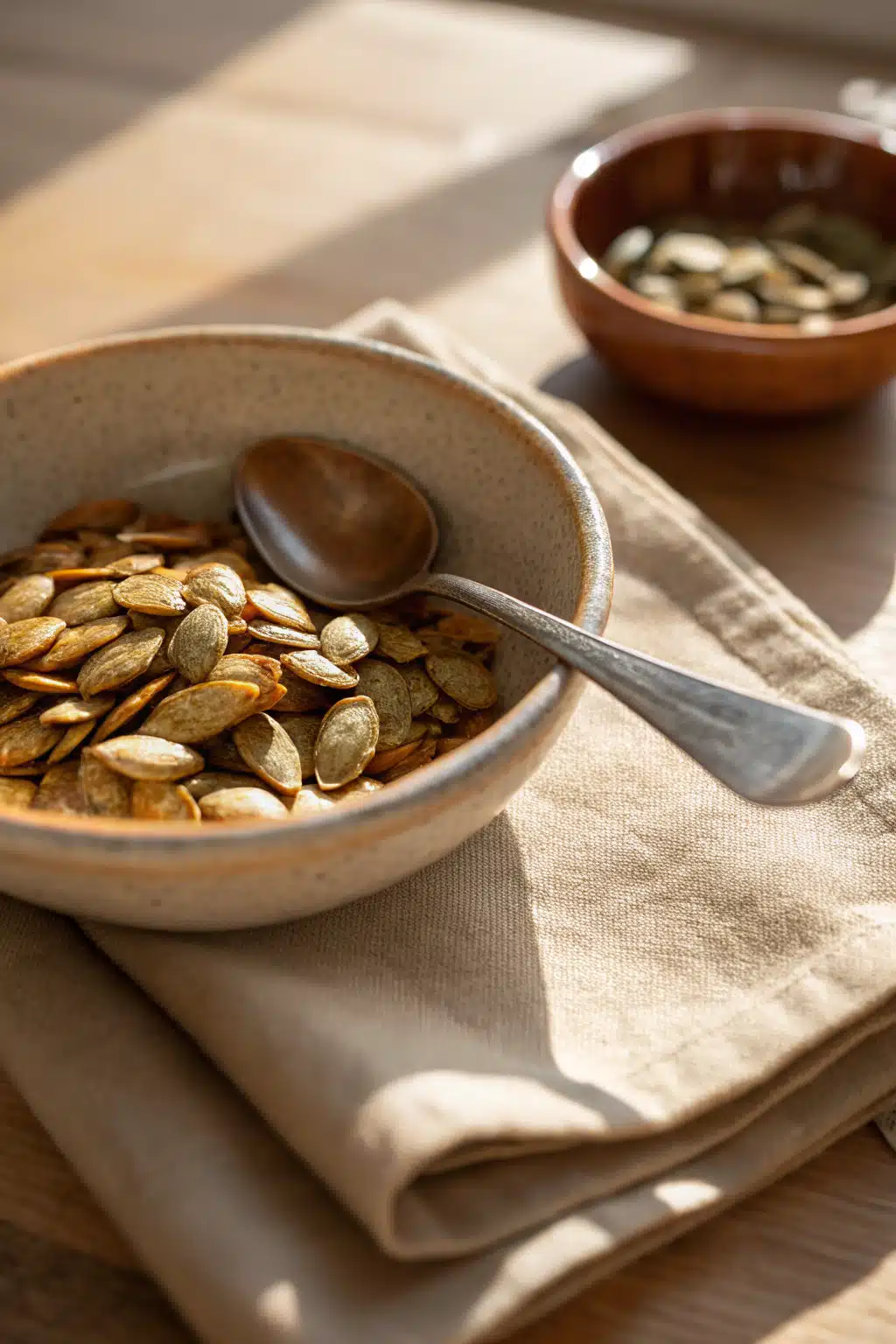 Roasted Pumpkin Seeds ingredients organized and measured on kitchen counter