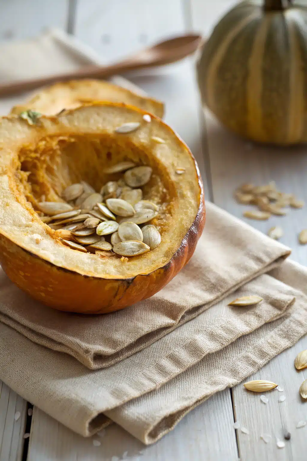 Roasted Pumpkin Seeds slice on plate showing perfect texture and swirl pattern