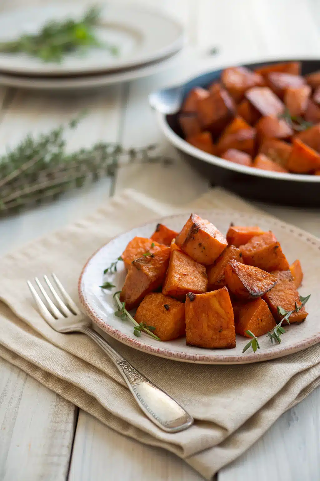 Roasted Sweet Potatoes ingredients organized and measured on kitchen counter