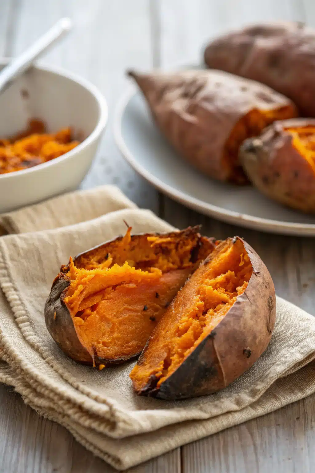 Roasted Sweet Potatoes slice on plate showing perfect texture and swirl pattern