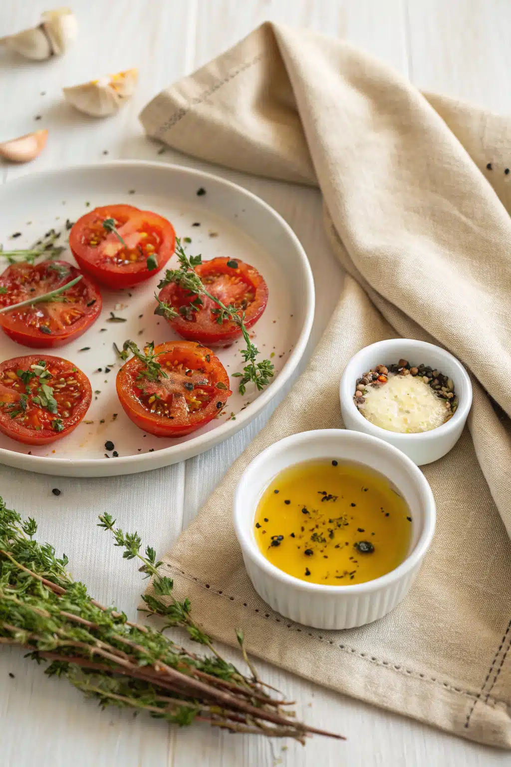Roasted Tomato Soup beautifully presented from an overhead angle
