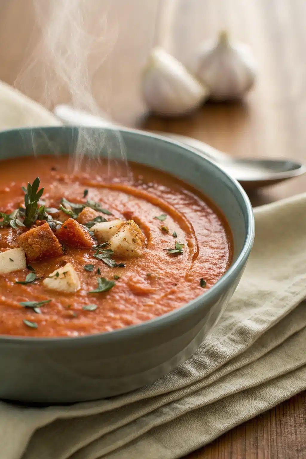 Roasted Tomato Soup slice on plate showing perfect texture and swirl pattern