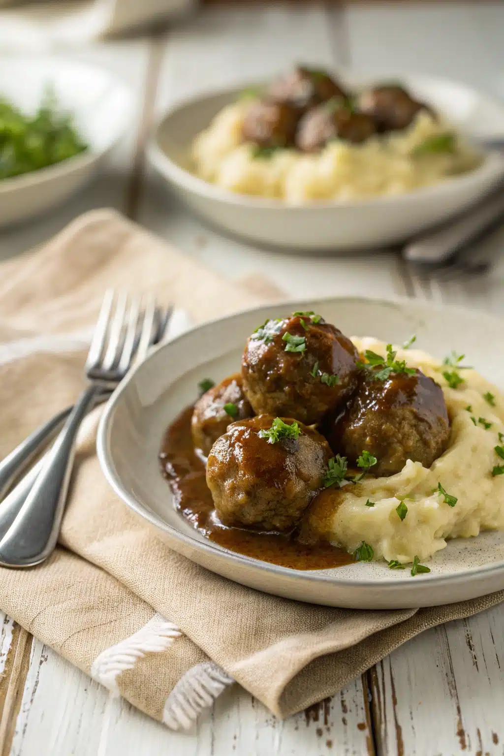Salisbury Steak Meatballs ingredients organized and measured on kitchen counter