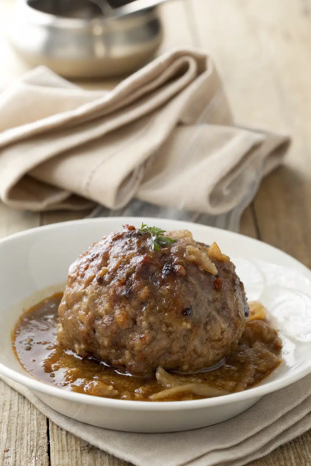 Salisbury Steak Meatballs slice on plate showing perfect texture and swirl pattern