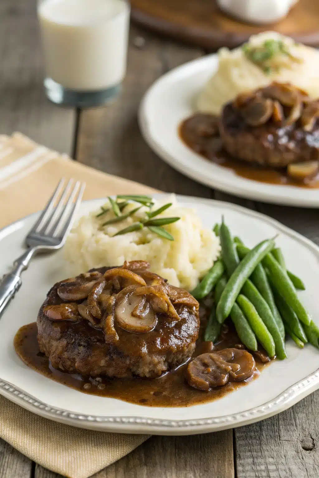 Salisbury Steak Recipe ingredients organized and measured on kitchen counter