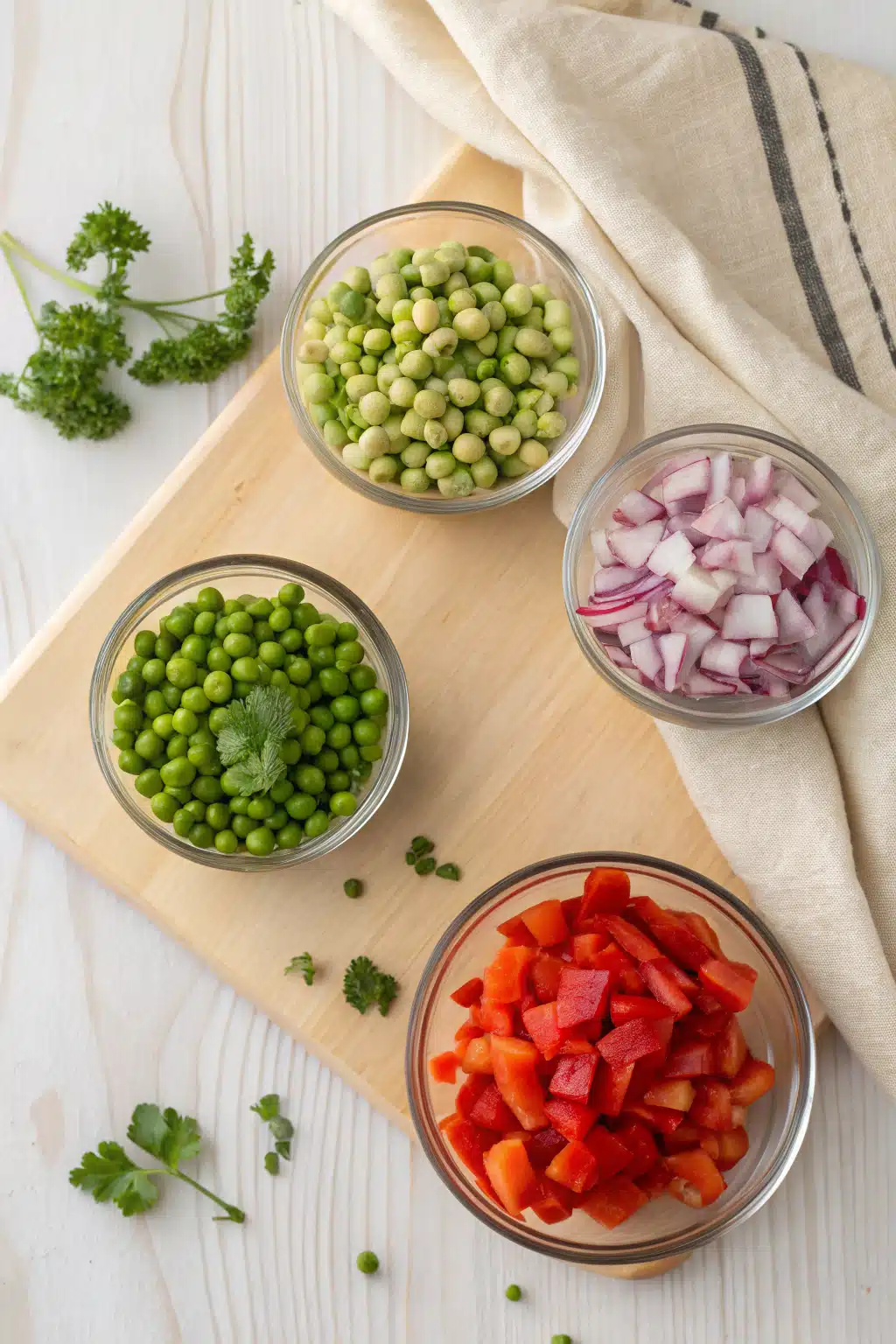 Simple Chickpea Salad beautifully presented from an overhead angle