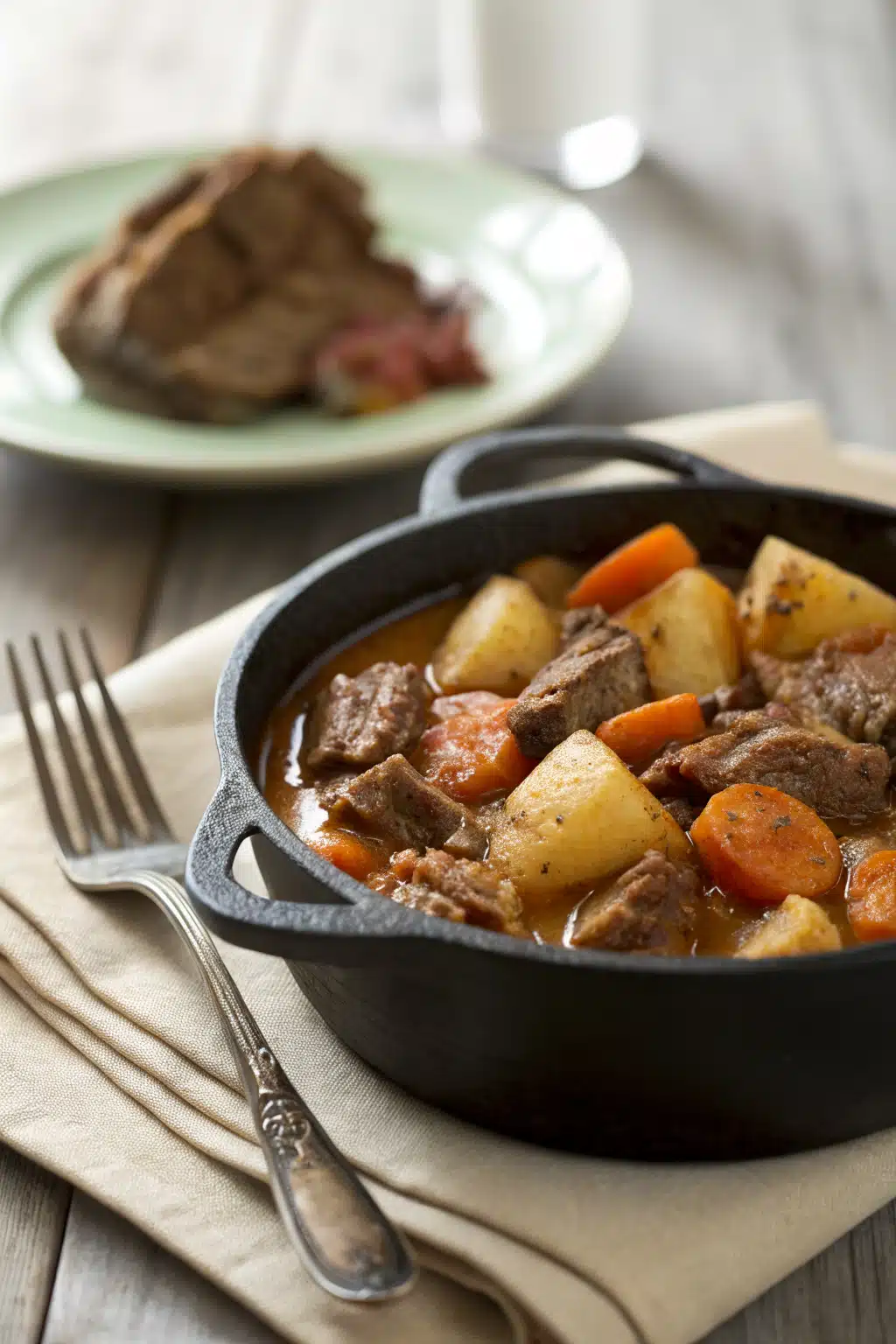Slow Cooker Beef Stew ingredients organized and measured on kitchen counter