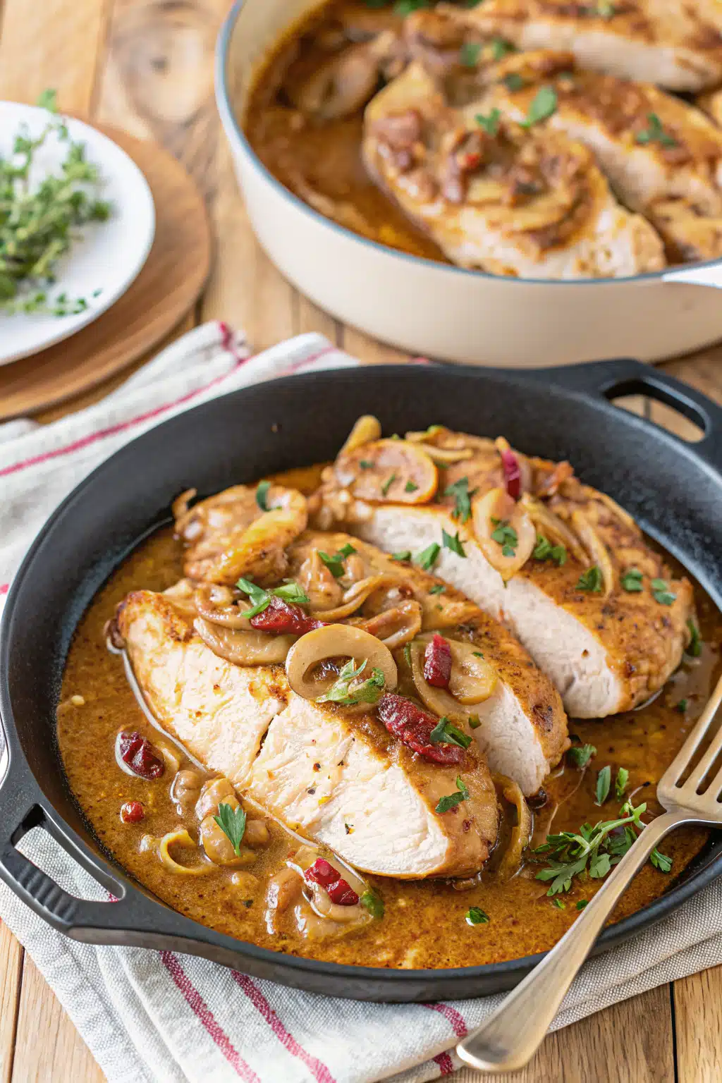 Smothered Chicken ingredients organized and measured on kitchen counter