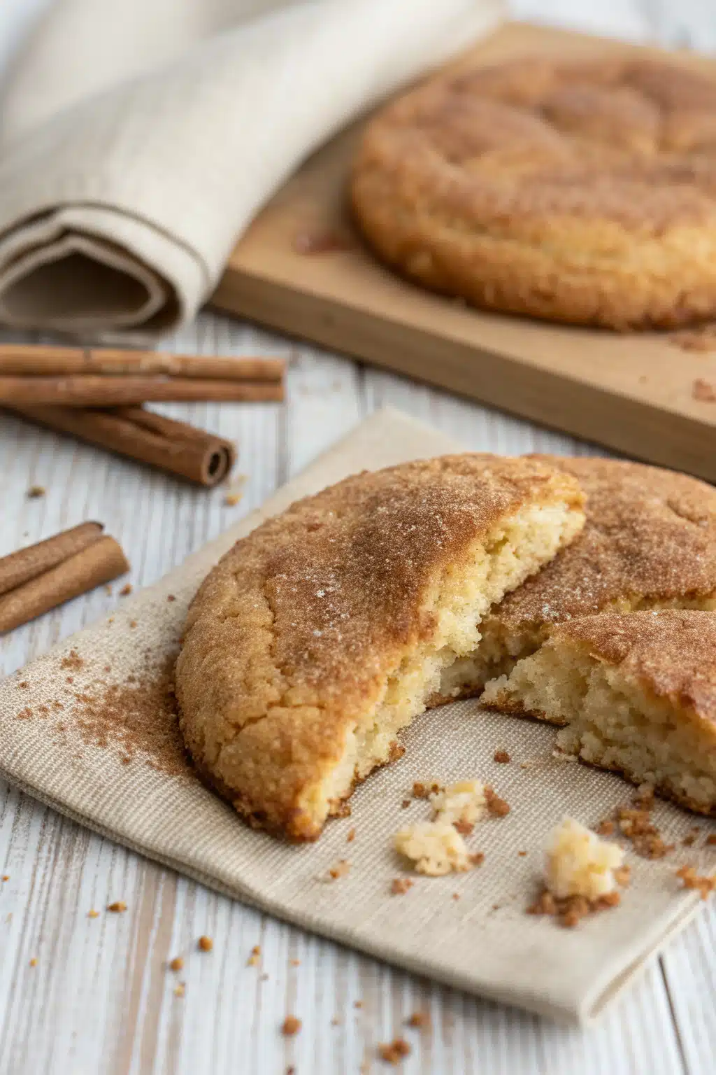 Snickerdoodle cookies slice on plate showing perfect texture and swirl pattern