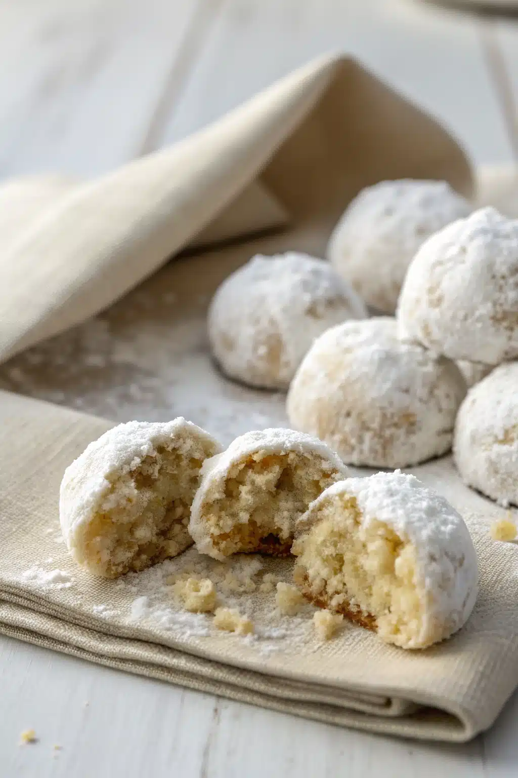 Snowball Cookies slice on plate showing perfect texture and swirl pattern