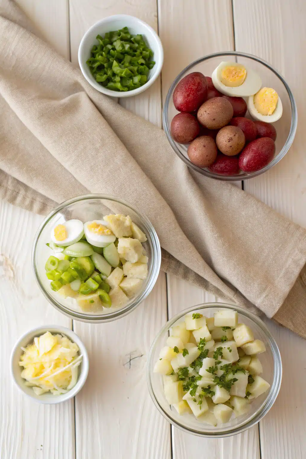 Southern Potato Salad beautifully presented from an overhead angle