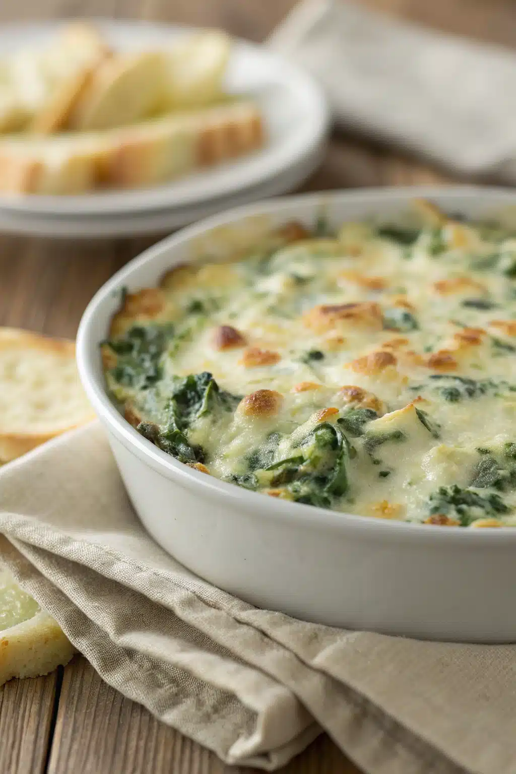 Spinach Artichoke Dip slice on plate showing perfect texture and swirl pattern