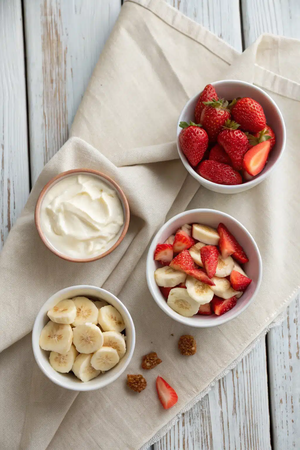 Strawberry Banana Smoothie beautifully presented from an overhead angle