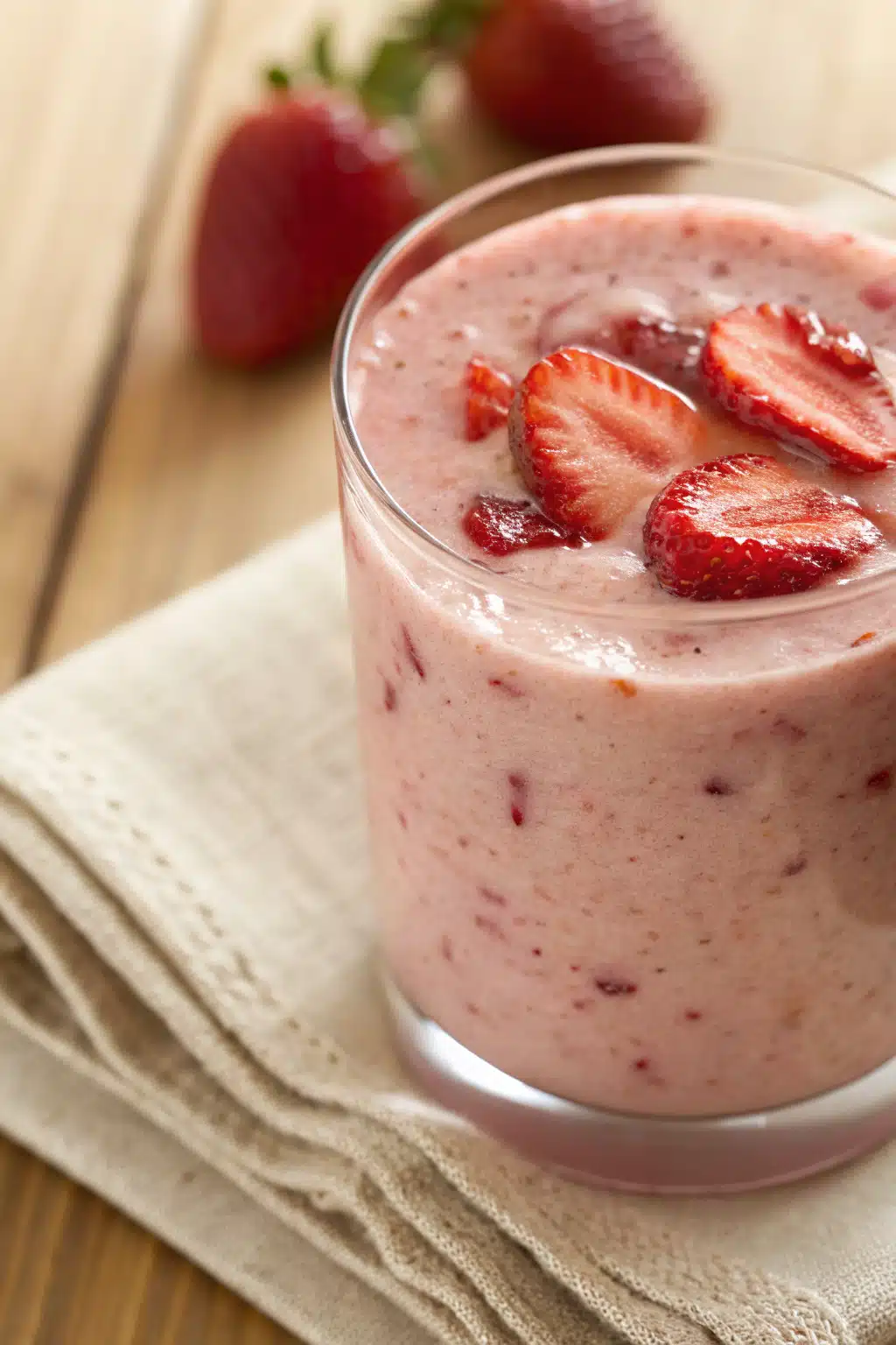 Strawberry Banana Smoothie slice on plate showing perfect texture and swirl pattern