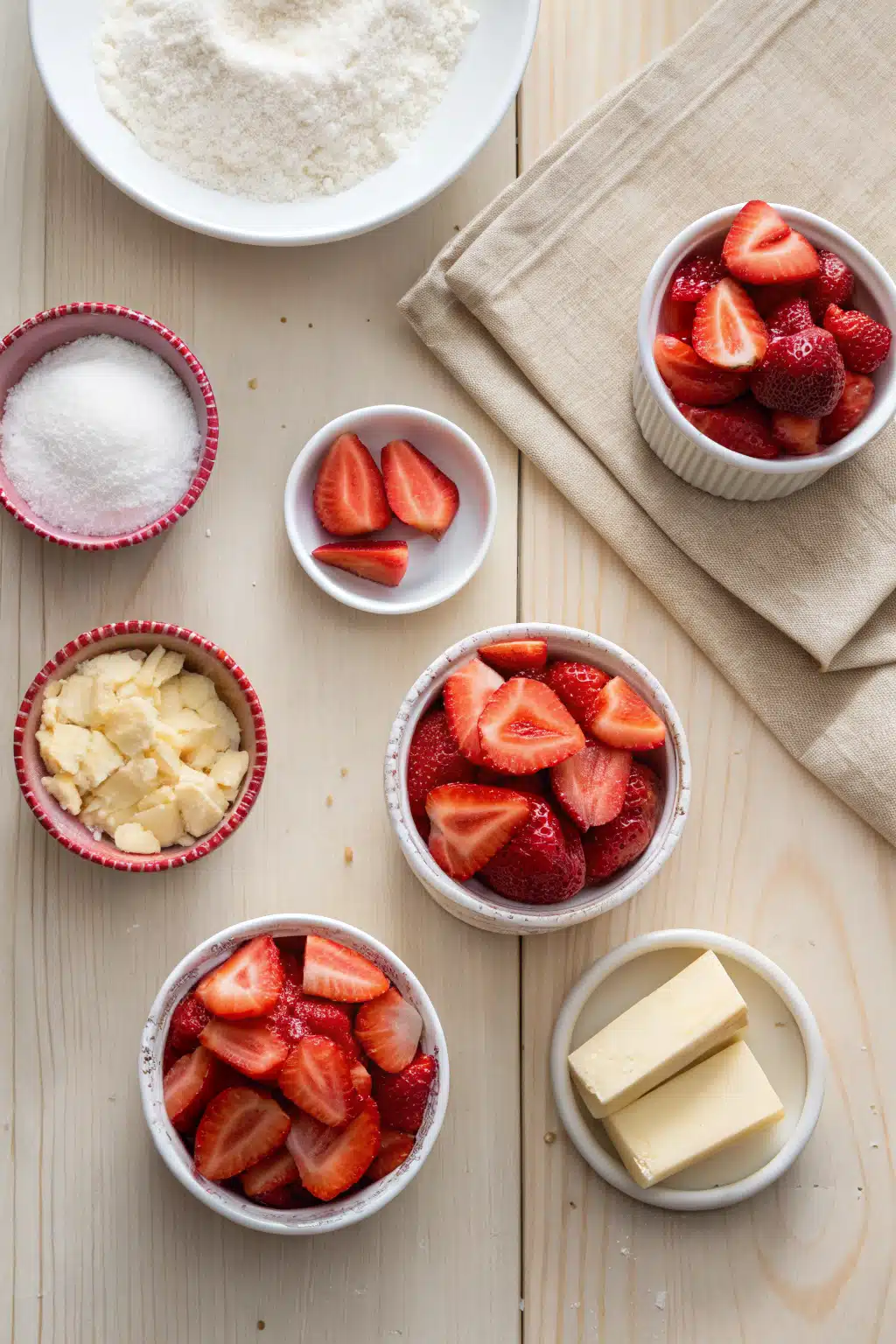 Strawberry Cupcakes beautifully presented from an overhead angle
