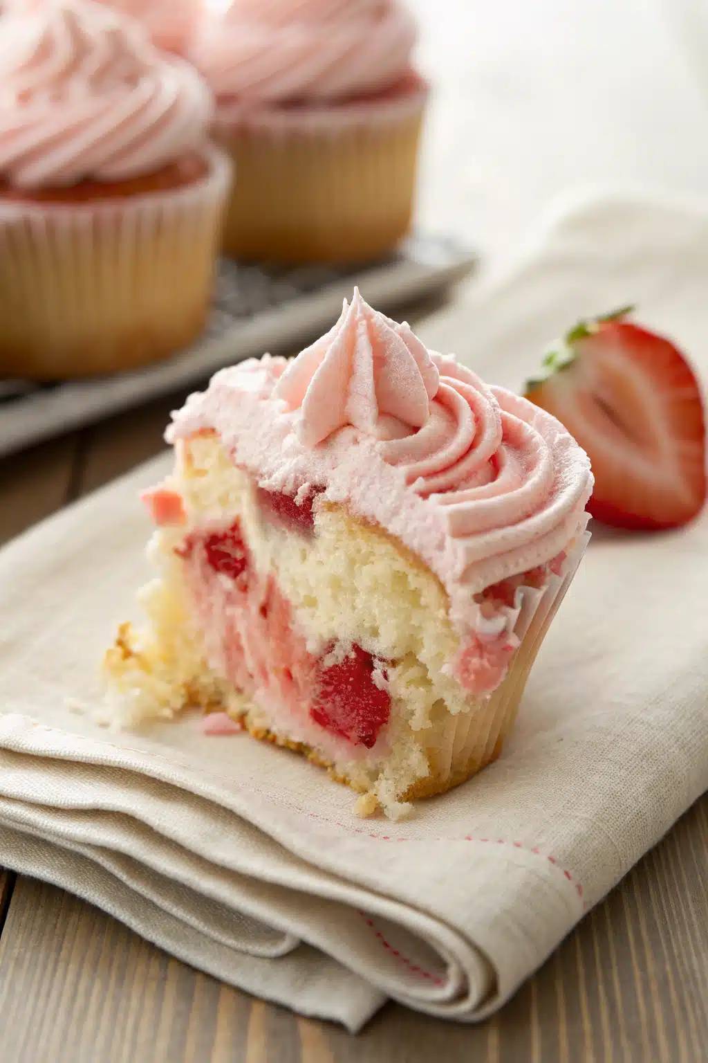 Strawberry Cupcakes slice on plate showing perfect texture and swirl pattern