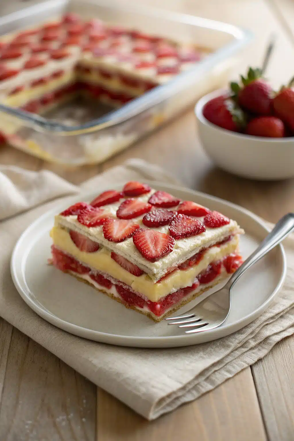 Strawberry Lasagna ingredients organized and measured on kitchen counter