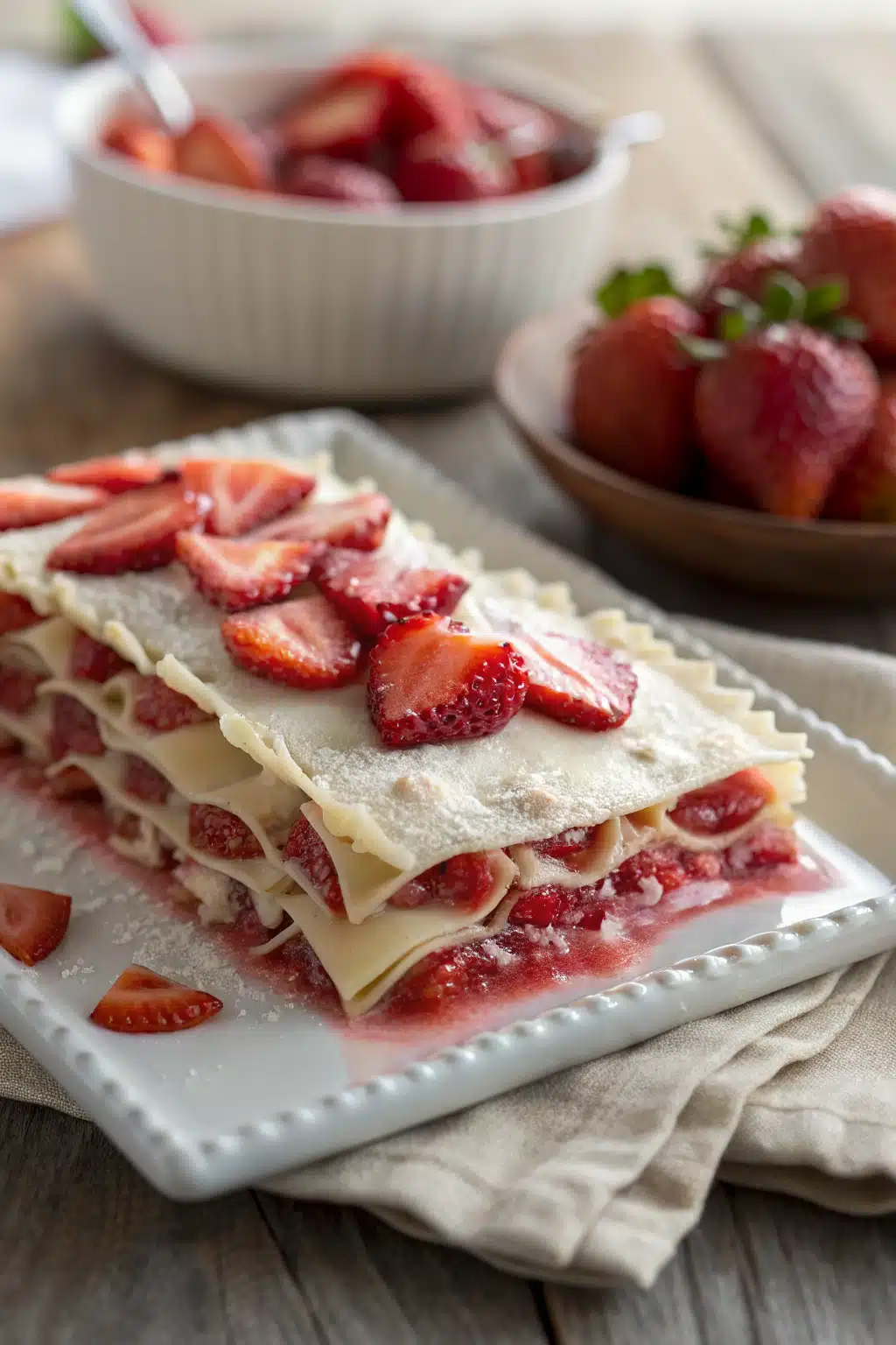 Strawberry Lasagna slice on plate showing perfect texture and swirl pattern