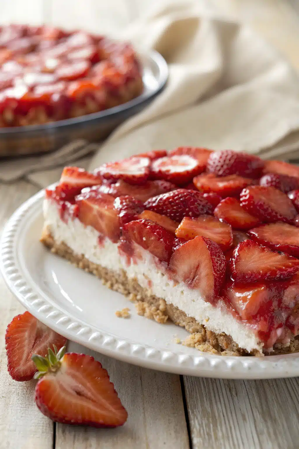Strawberry Pretzel Salad slice on plate showing perfect texture and swirl pattern