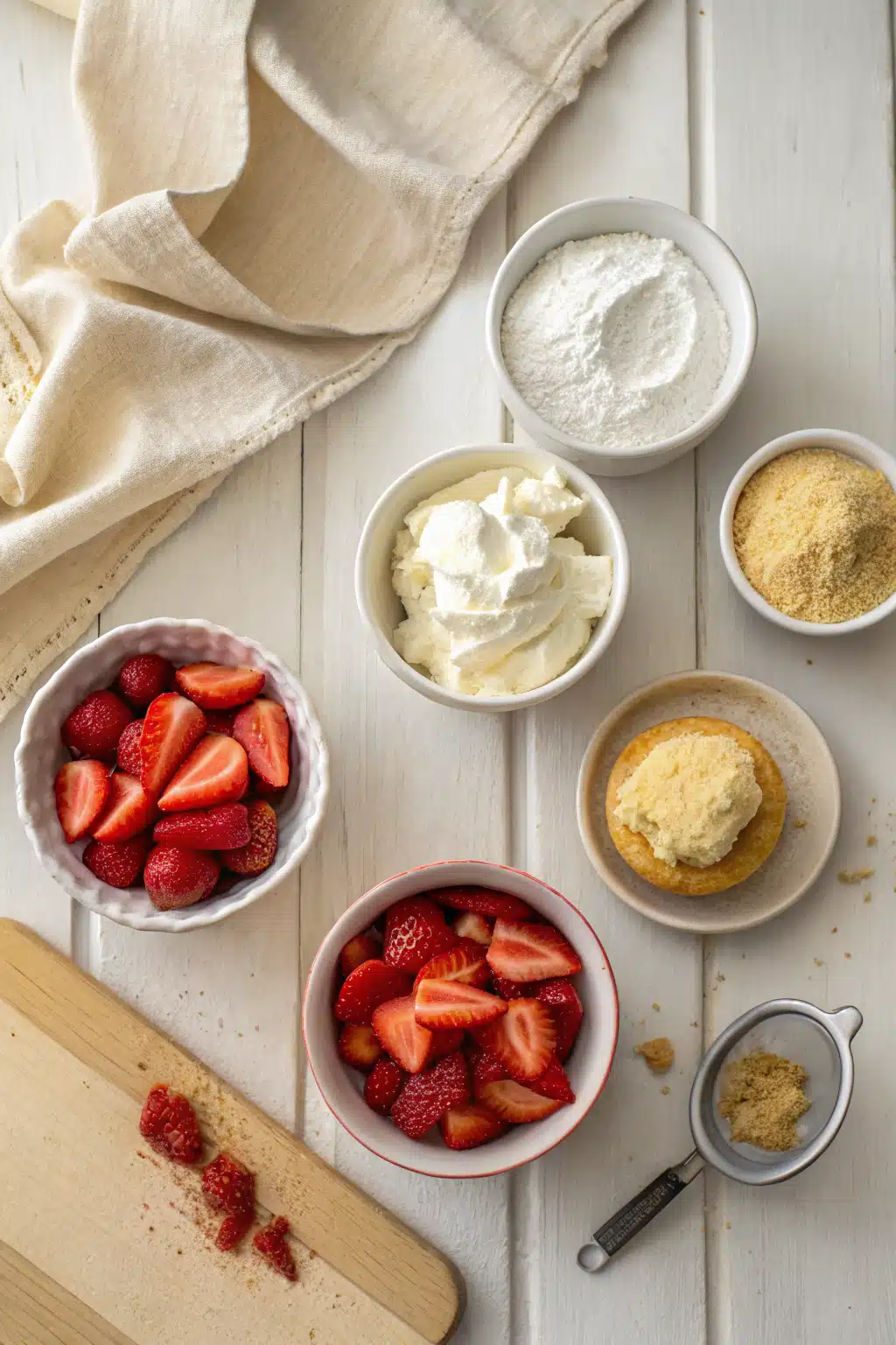 Strawberry Shortcake beautifully presented from an overhead angle