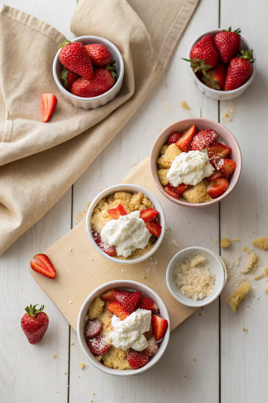 Strawberry Shortcake Trifle beautifully presented from an overhead angle