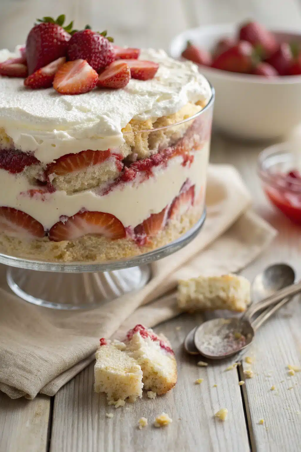 Strawberry Shortcake Trifle slice on plate showing perfect texture and swirl pattern