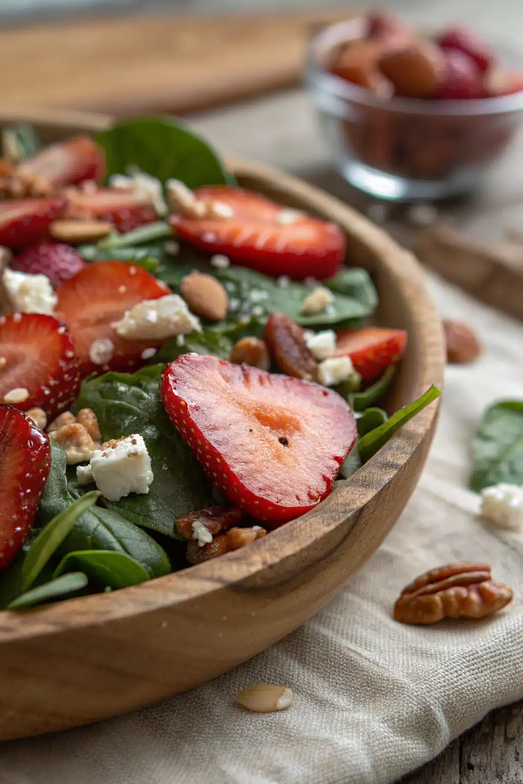 Strawberry Spinach Salad slice on plate showing perfect texture and swirl pattern