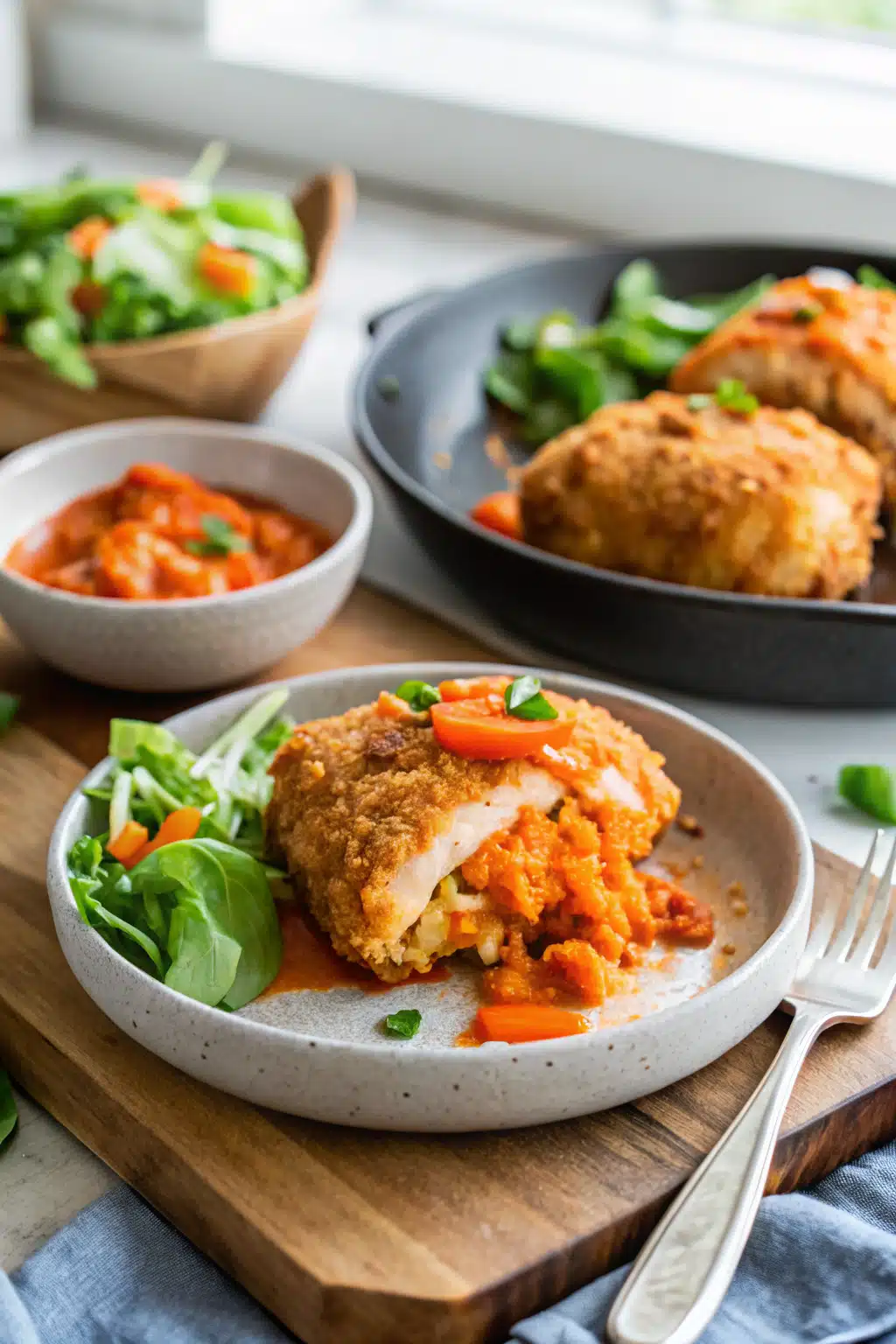 Stuffed Buffalo Chicken Breasts slice on plate showing perfect texture and swirl pattern