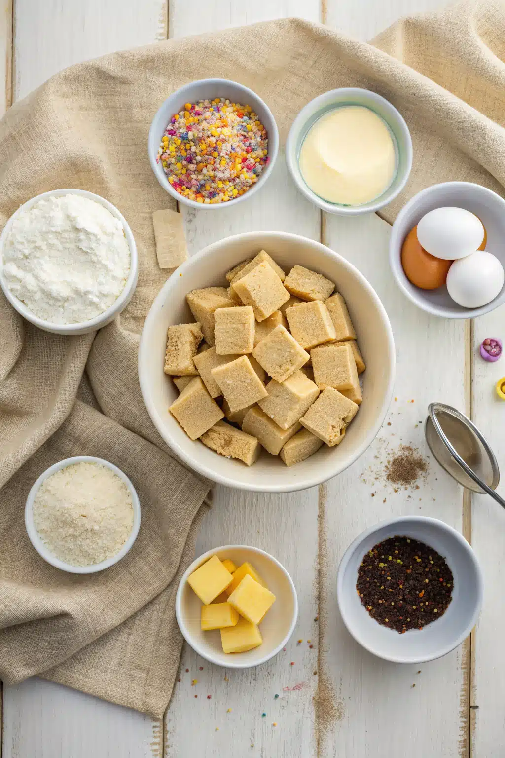 Sugar Cookie Bars beautifully presented from an overhead angle
