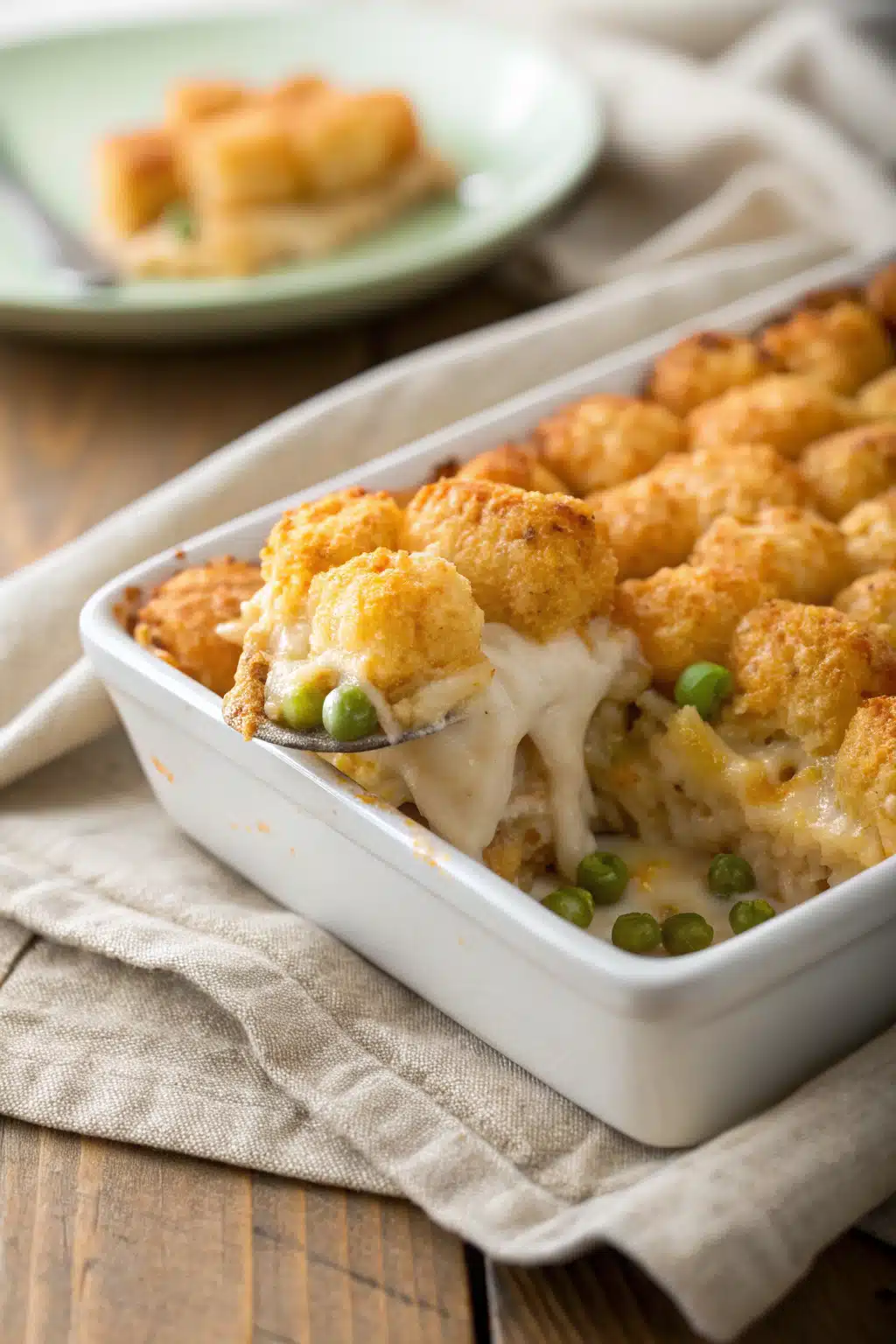 Tater Tot Casserole slice on plate showing perfect texture and swirl pattern