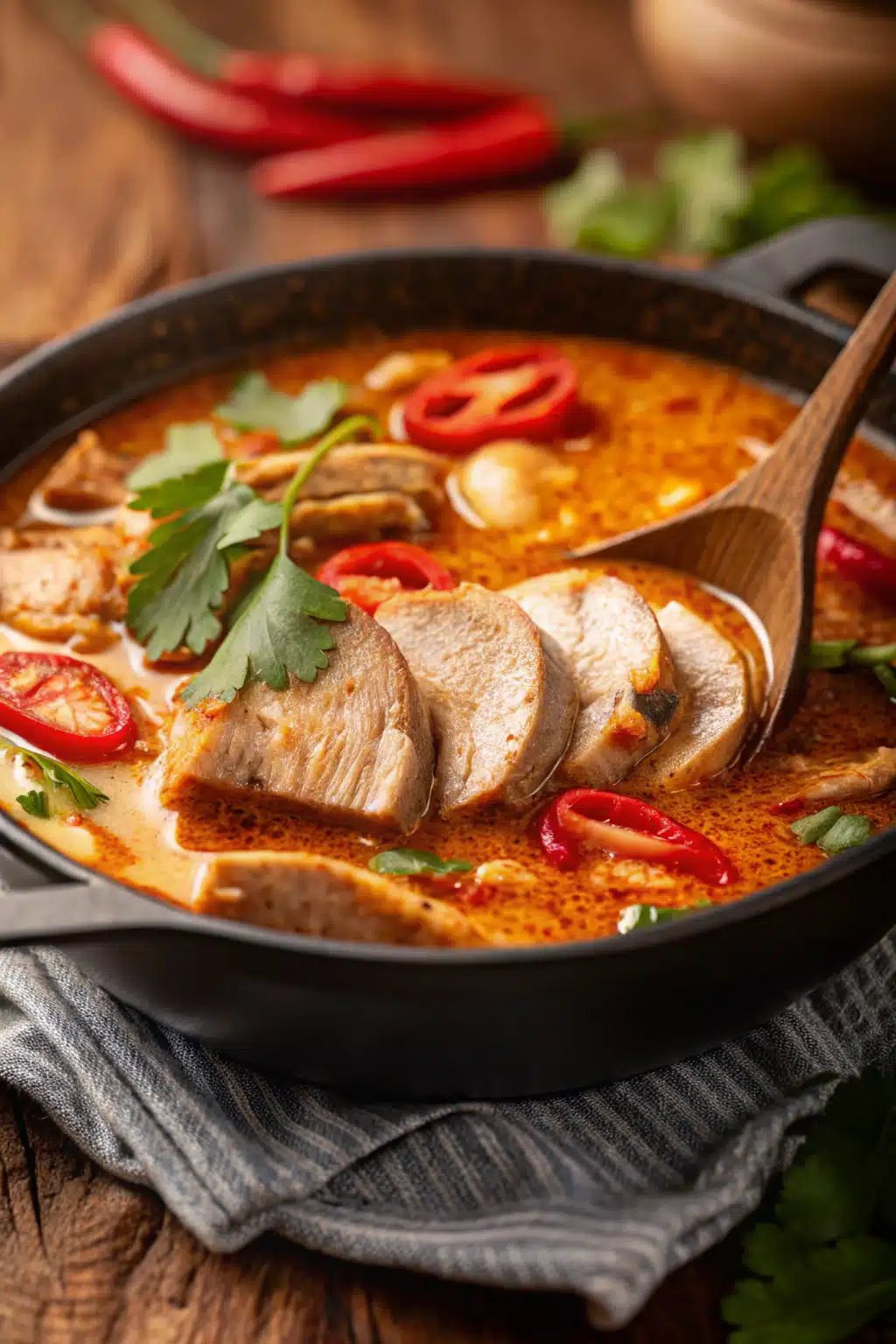 Thai Red Duck Curry slice on plate showing perfect texture and swirl pattern