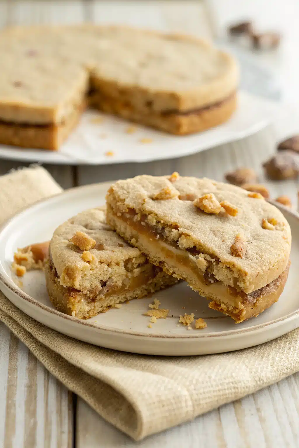 Toffee Butter Icebox Cookies slice on plate showing perfect texture and swirl pattern