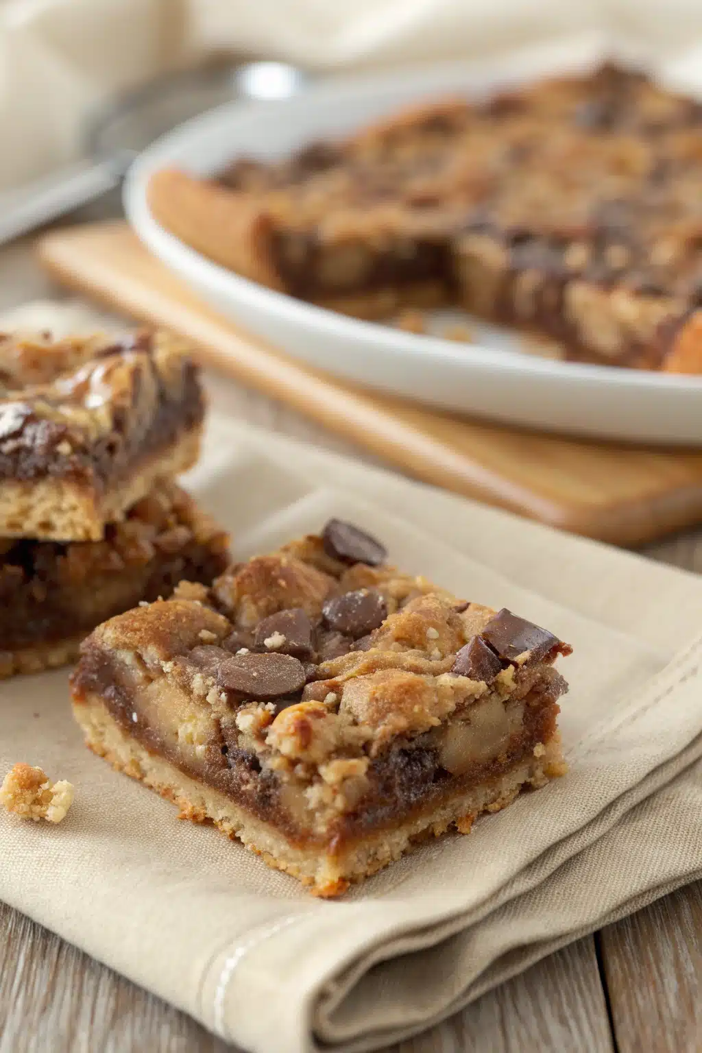 Toffee Cookie Bars slice on plate showing perfect texture and swirl pattern