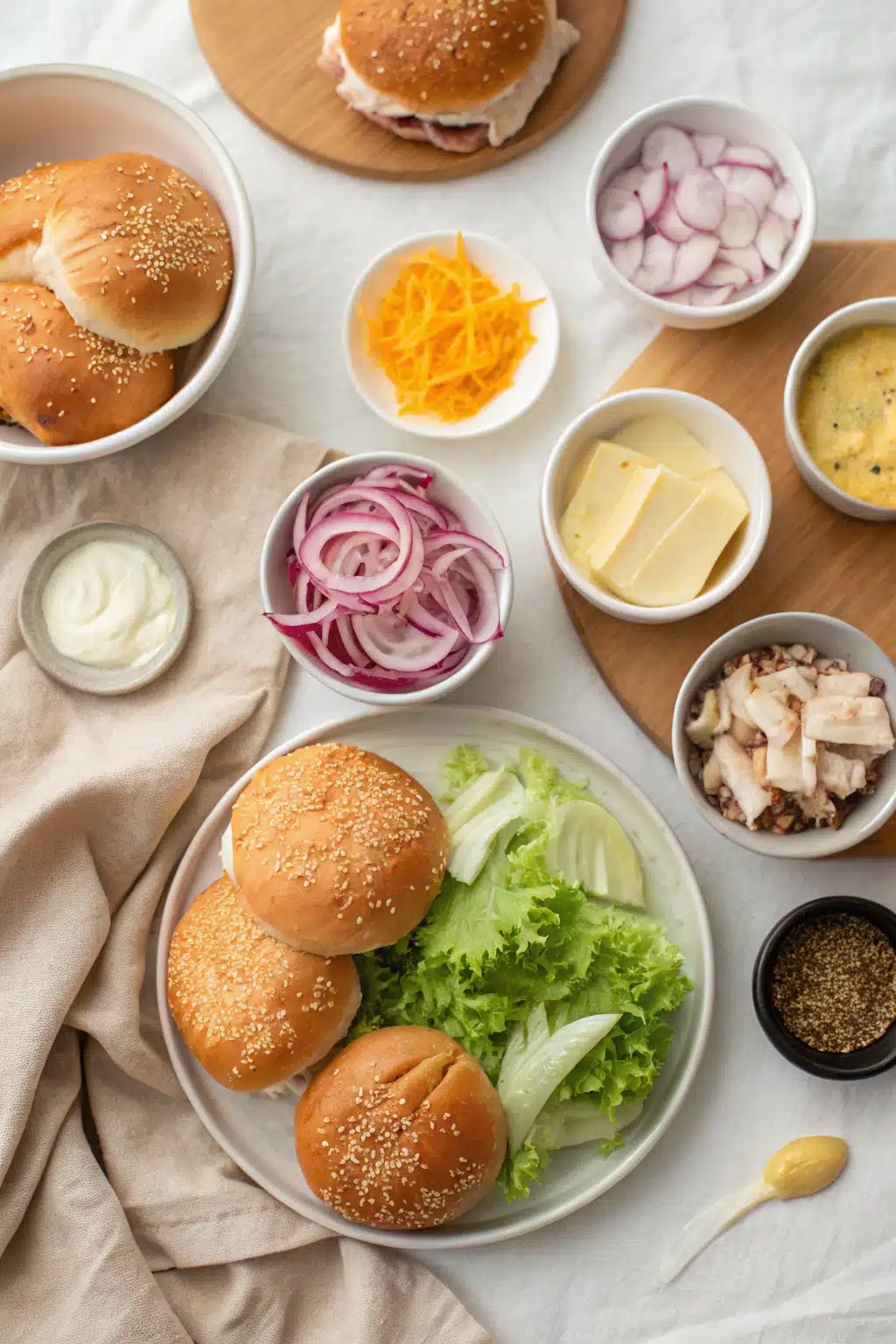Turkey Cheese Sliders beautifully presented from an overhead angle