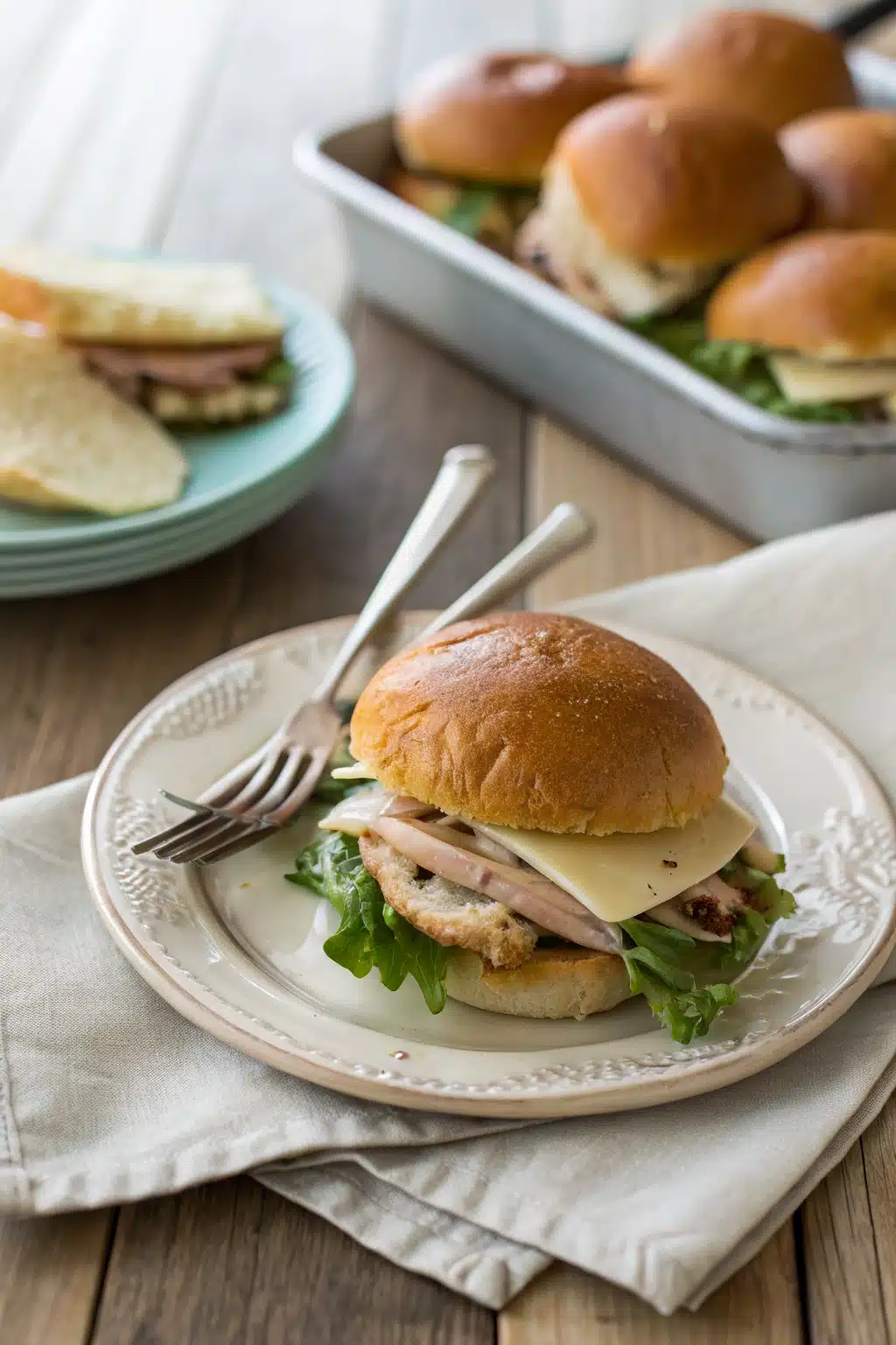 Turkey Cheese Sliders ingredients organized and measured on kitchen counter