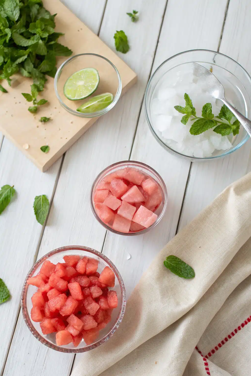 Watermelon Slushie beautifully presented from an overhead angle