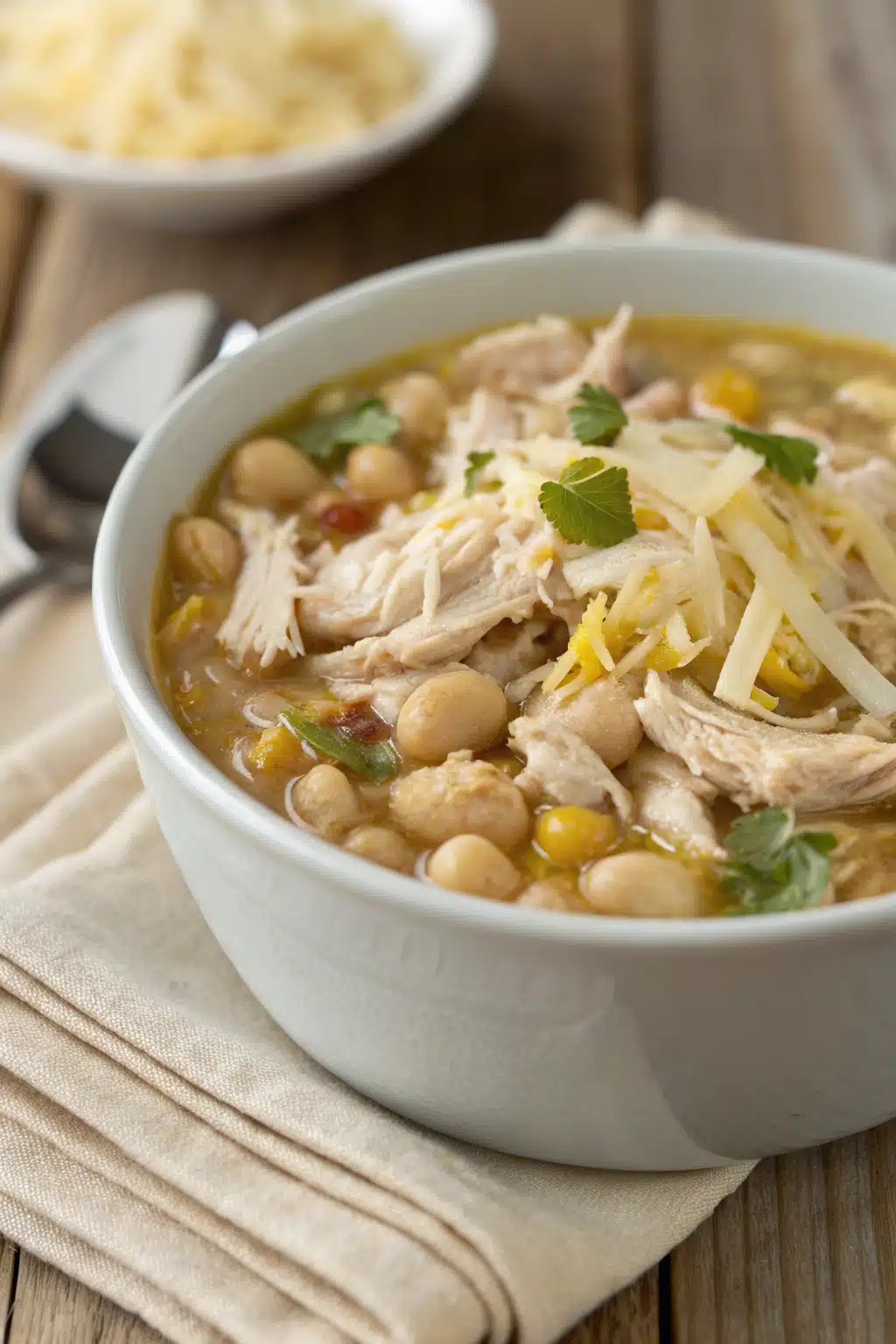 White Chicken Chili slice on plate showing perfect texture and swirl pattern